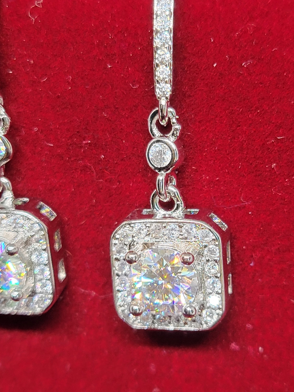 Pavé Drop Earrings with Sparkling Moissanite in 14k GP - Picture 3 of 4